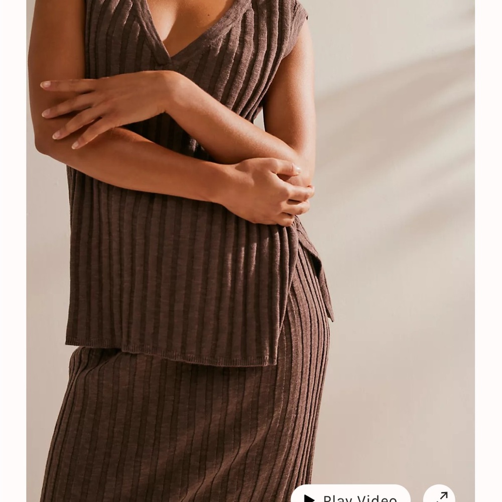 Veda Sweater Set - Brown Ribbed Maxi Skirt Set - FP